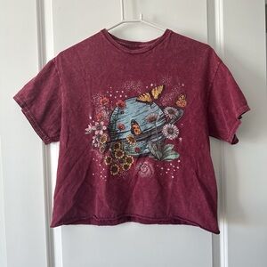 Fifth Sun Girls' Burgundy Short-Sleeve Tee with Planet & Butterfly Graphic